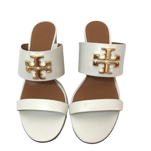 Tory Burch White Leather Dual Strap 'Everly' Wedges | Brand New |