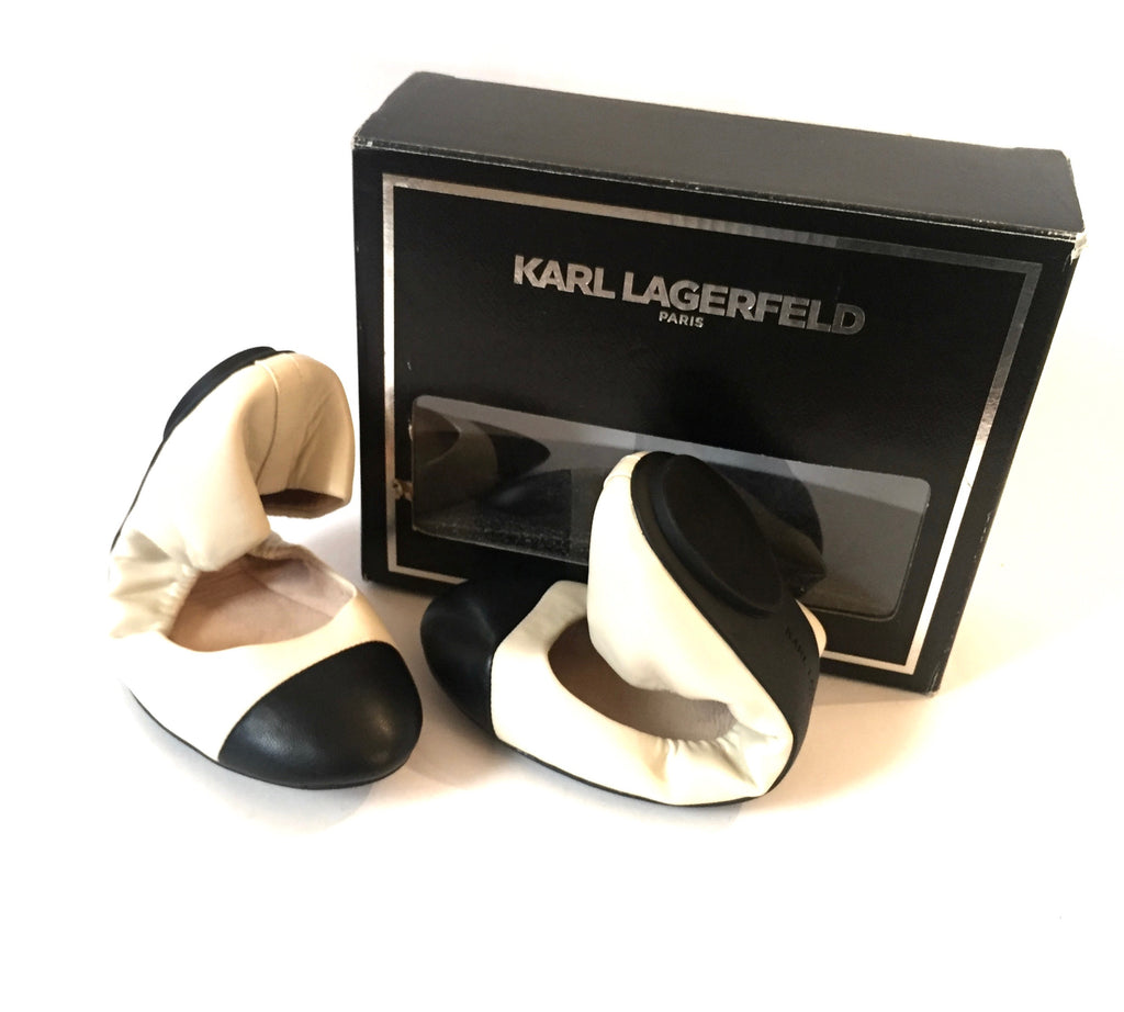 Karl Lagerfeld 'Shupet43' Cream and Black Ballet Flats | Brand New |
