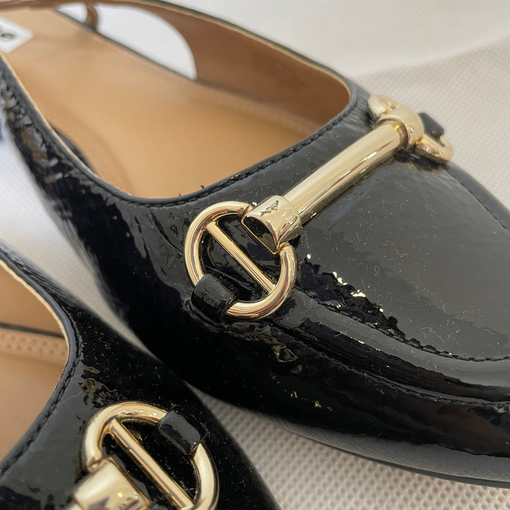 DUNE Black Patent 'Cambria' Sling-Back Mules | Brand New |