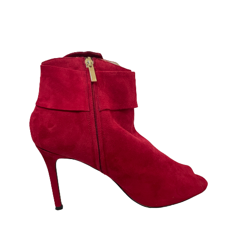 Karen Millen Red Suede Peep-Toe Bootie Heels | Gently Used |