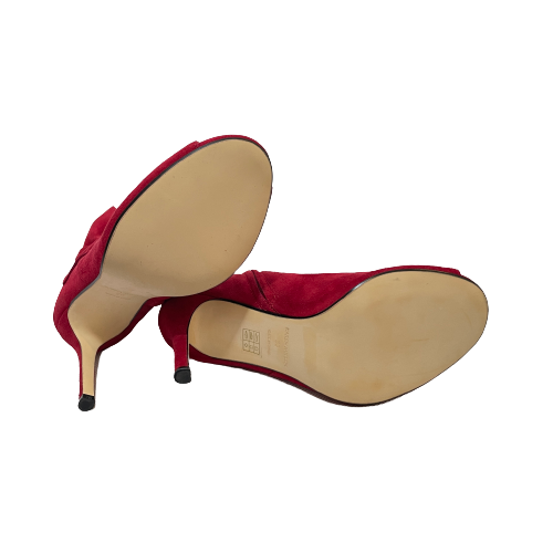 Karen Millen Red Suede Peep-Toe Bootie Heels | Gently Used |