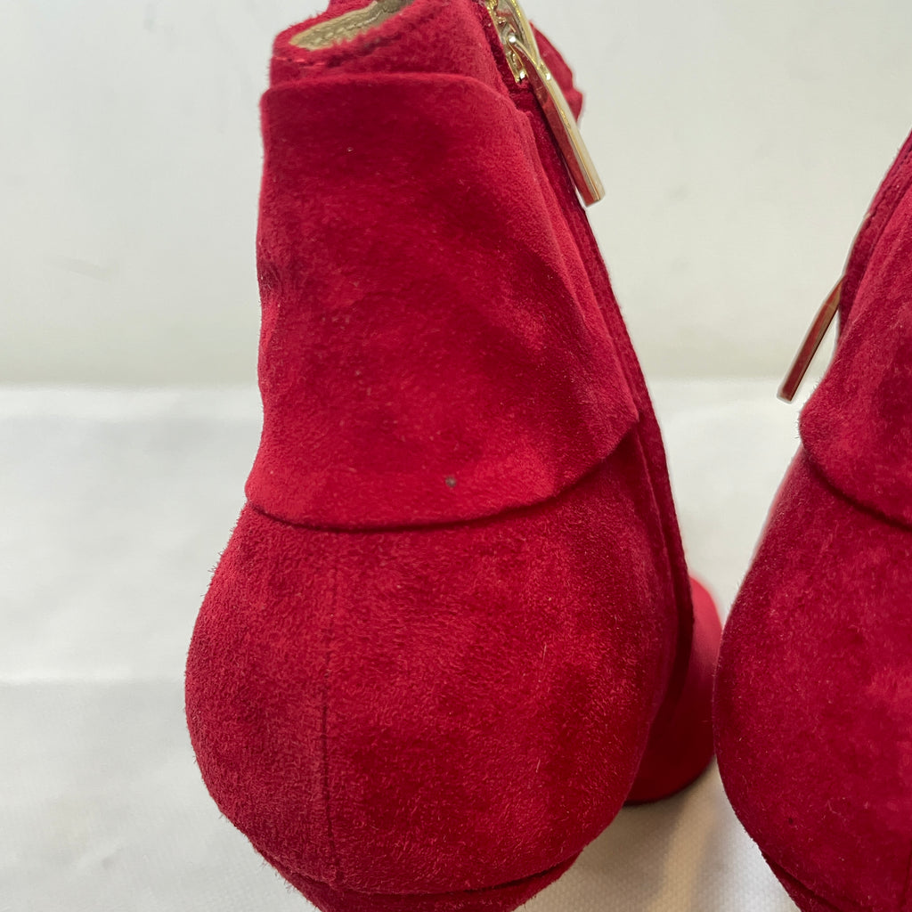 Karen Millen Red Suede Peep-Toe Bootie Heels | Gently Used |