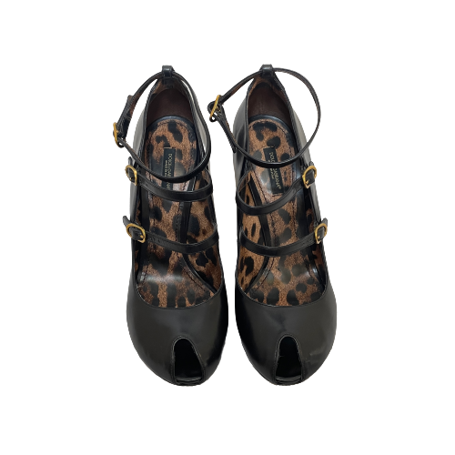 Dolce & Gabbana Black Leather Peep-Toe Mary Jane Pumps | Pre Loved |