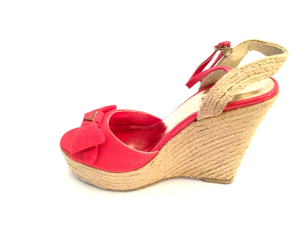 Guess Red Bow Fabric & Twine Wedges | Brand New |
