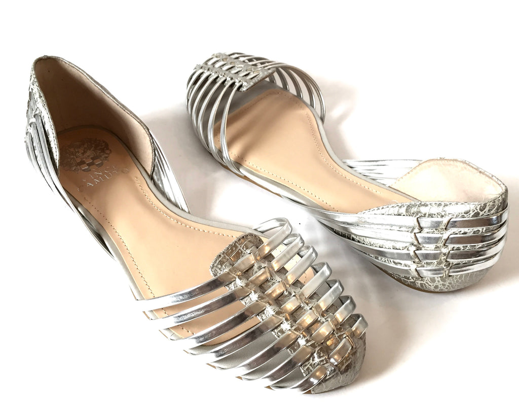 Vince Camuto Silver Leather Flats | Brand New |