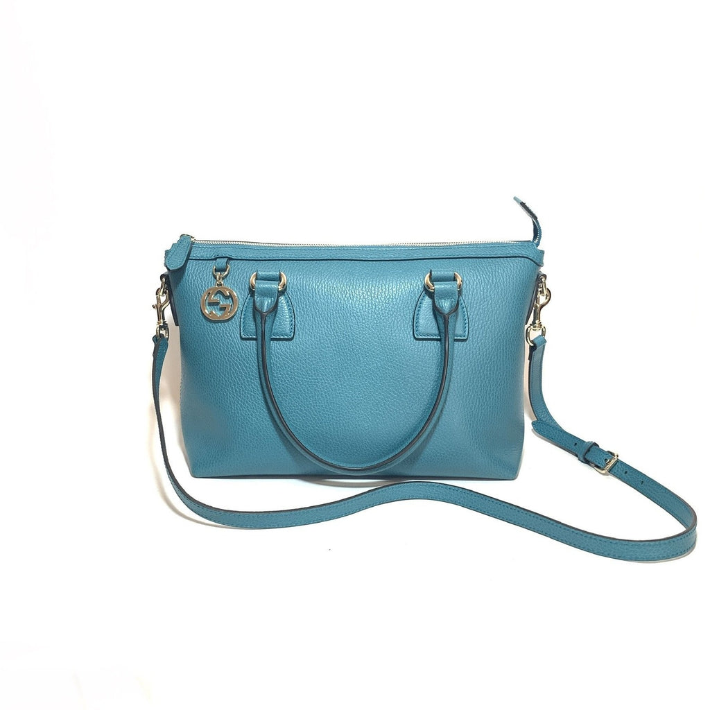 Gucci GG Charm Teal Pebbled Leather Convertible Bag | Like New |