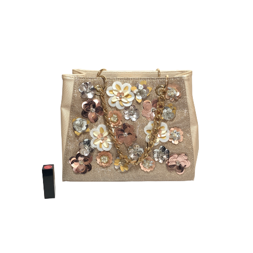 ALDO Gold Metallic Floral & Chain Tote | Gently Used |