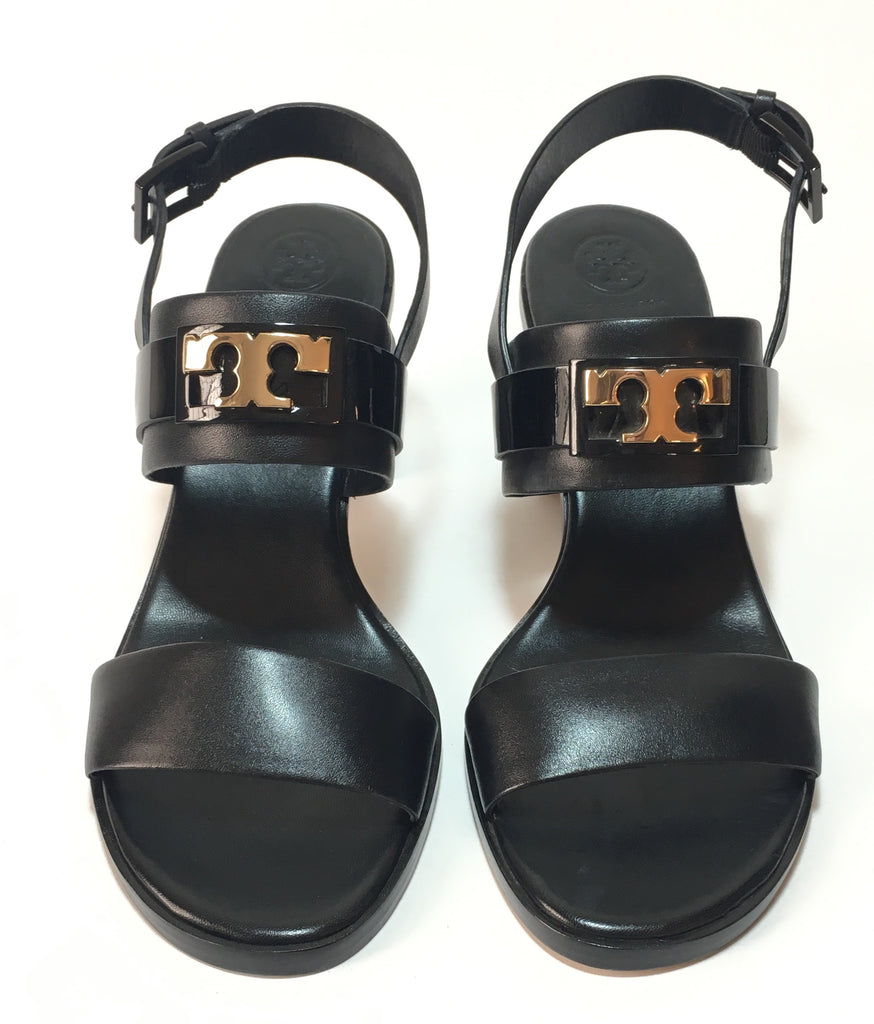 Tory Burch Black GIGI Two Band Leather Slingback Sandals