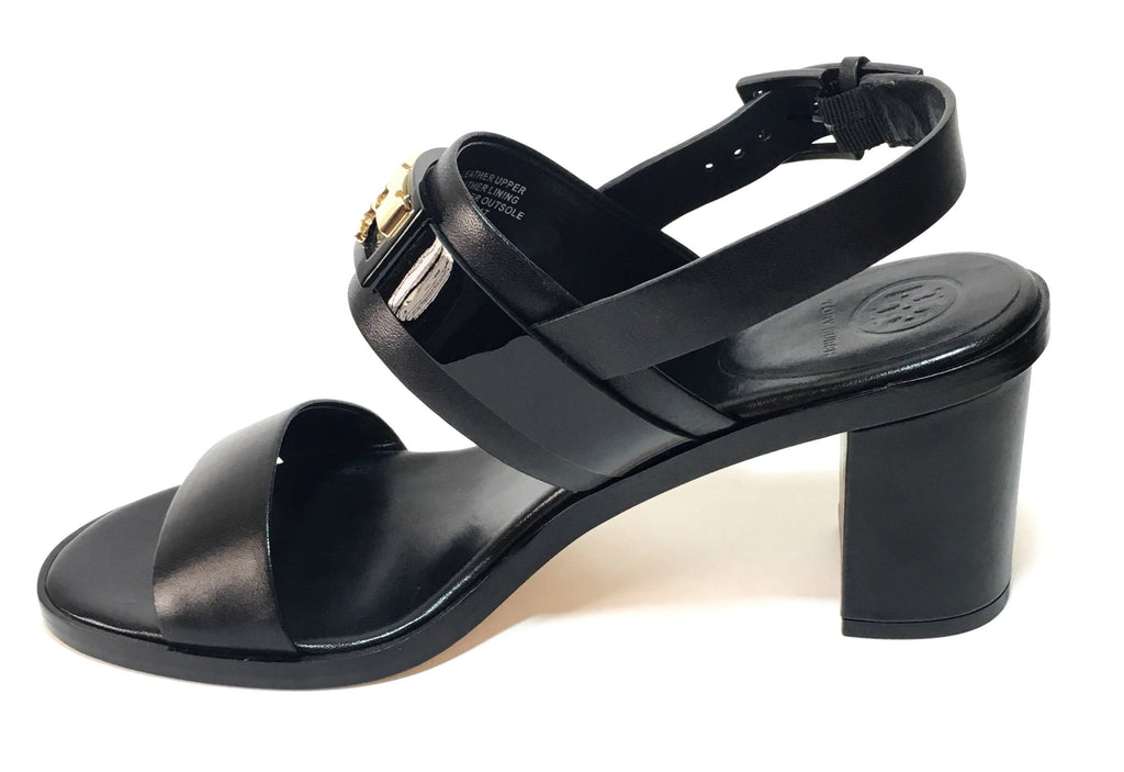 Tory Burch Black GIGI Two Band Leather Slingback Sandals