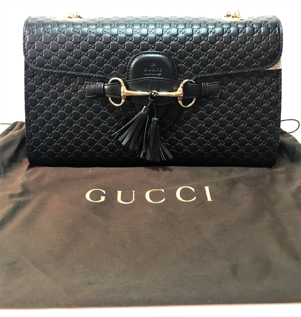 Gucci Black Emily Guccisma Medium Leather Chain Limited Edition Shoulder Bag 