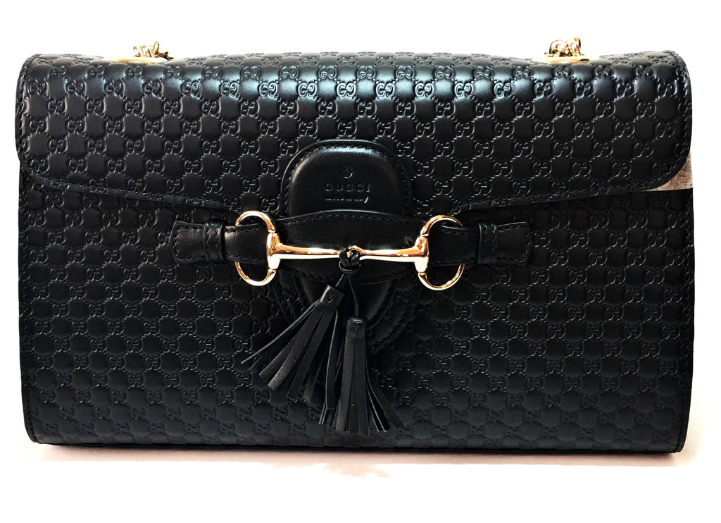 Gucci Black Emily Guccisma Medium Leather Chain Limited Edition Shoulder Bag 