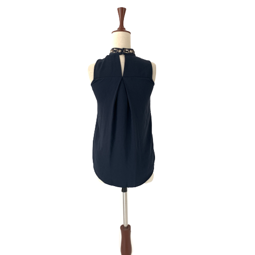 H&M Navy Embellished Rhinestone Neckline Top | Gently Used |