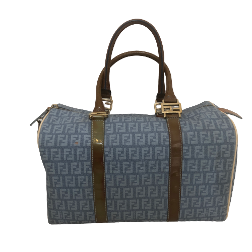 Fendi Blue and Brown Monogram Denim & Leather Tote | Pre Loved |