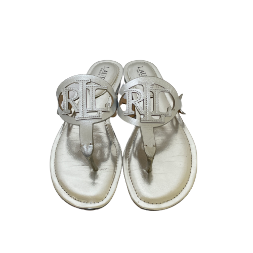 Ralph Lauren Silver Leather Logo 'Audrey' Sandals | Gently Used |