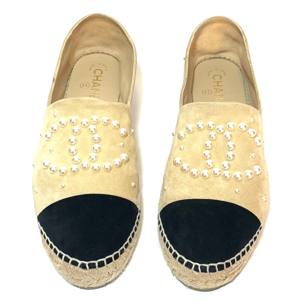 Chanel Beige Suede Pearl Suede Espadrilles | Gently Used | | Secret Stash