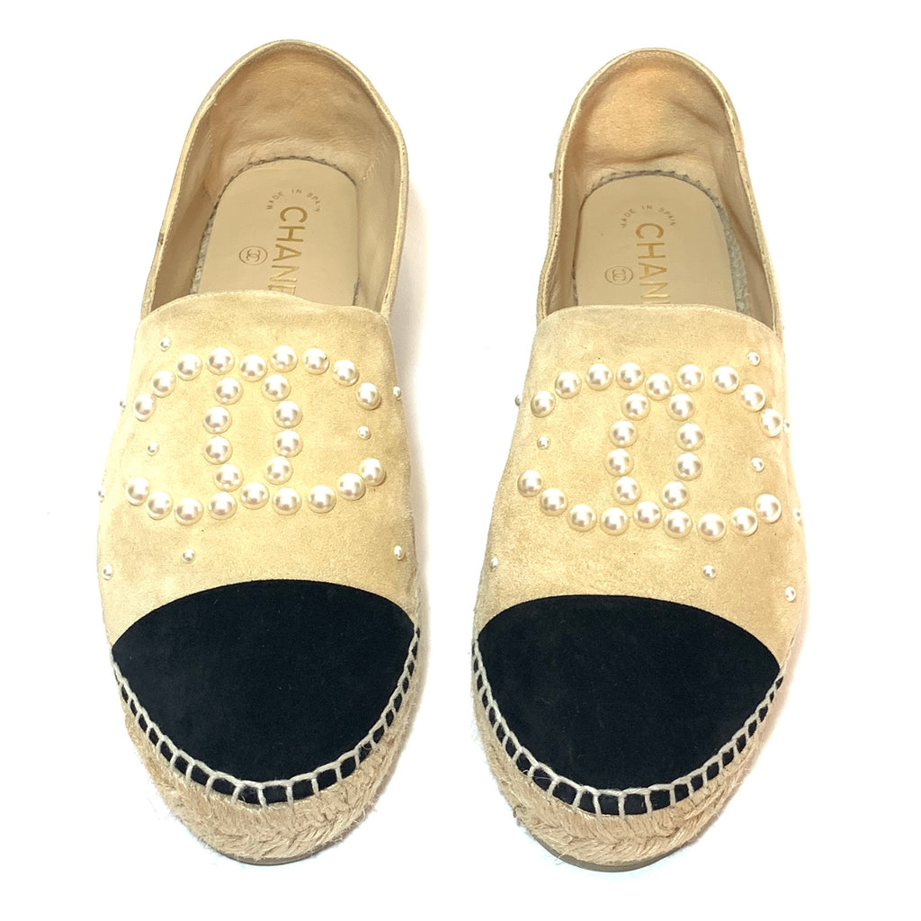 Chanel Beige Suede Pearl Suede Espadrilles | Gently Used |