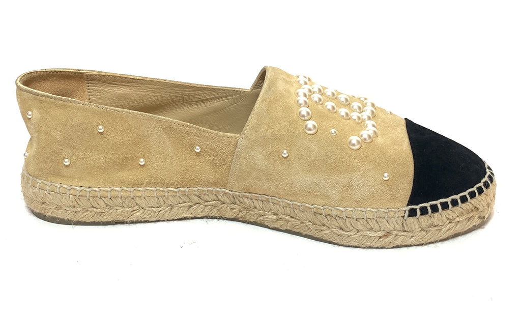 Chanel Beige Suede Pearl Suede Espadrilles | Gently Used |