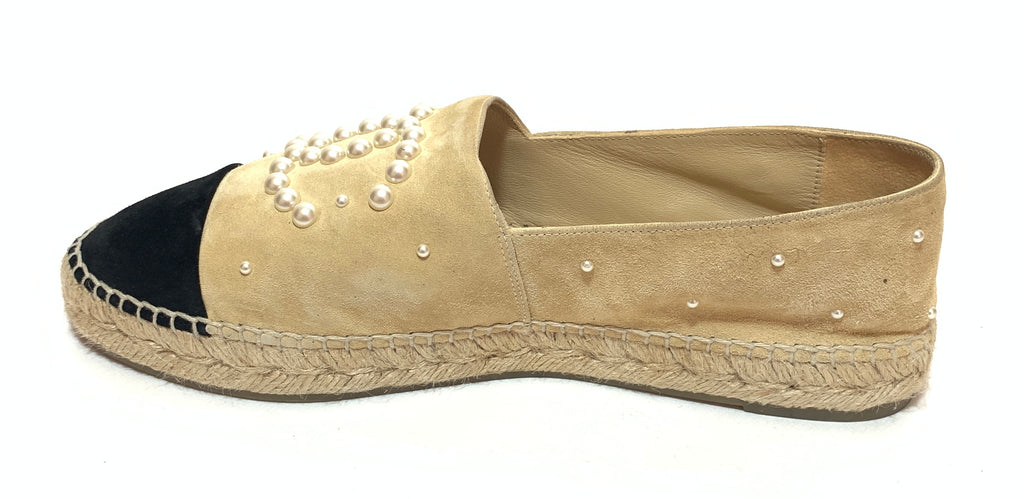 Chanel Beige Suede Pearl Suede Espadrilles | Gently Used |