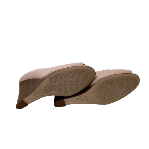 Tory Burch 'Benton' Sea Shell Pink Leather Peep-Toe Wedges | Like New |