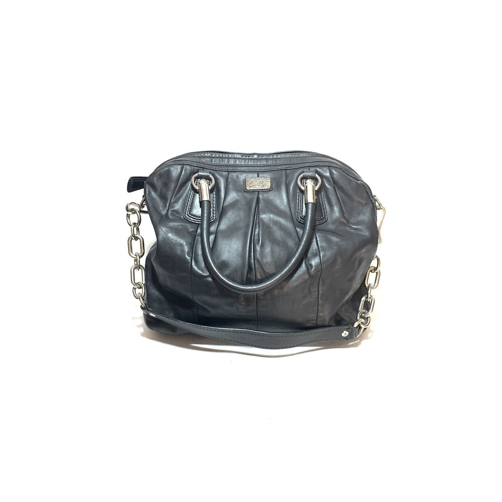 Coach Black Leather Silver Chain Shoulder Bag | Pre Loved |