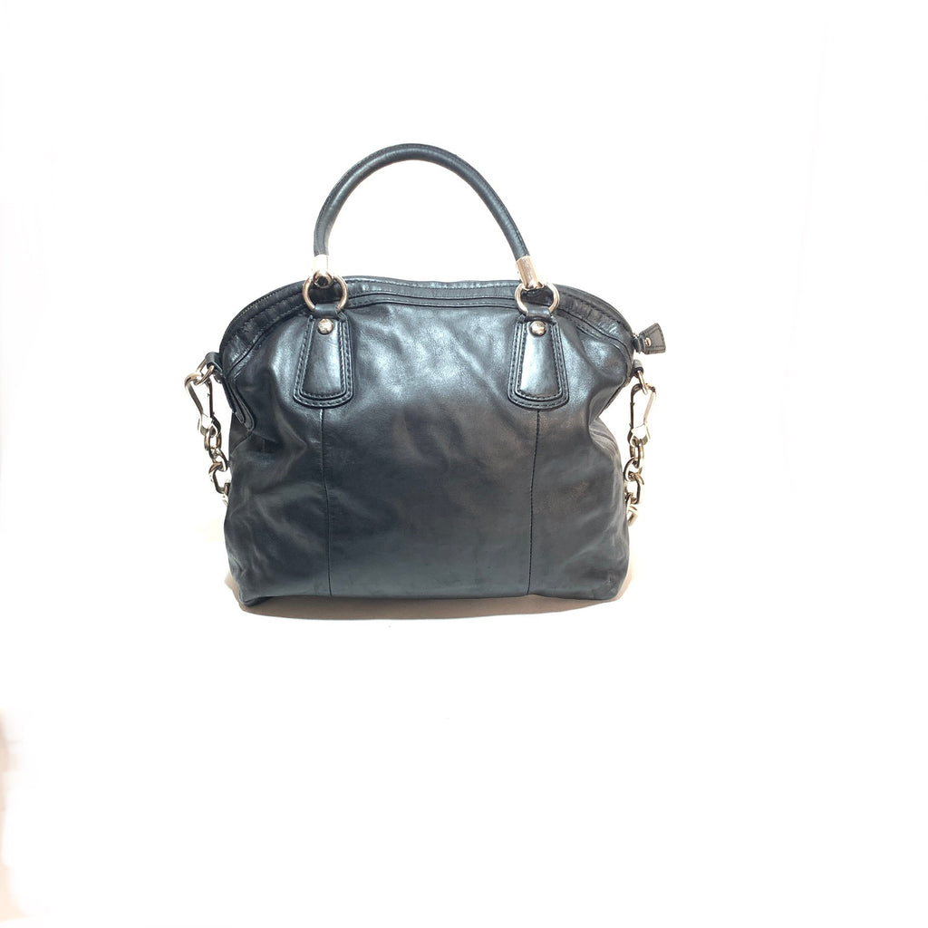 Coach Black Leather Silver Chain Shoulder Bag | Pre Loved |