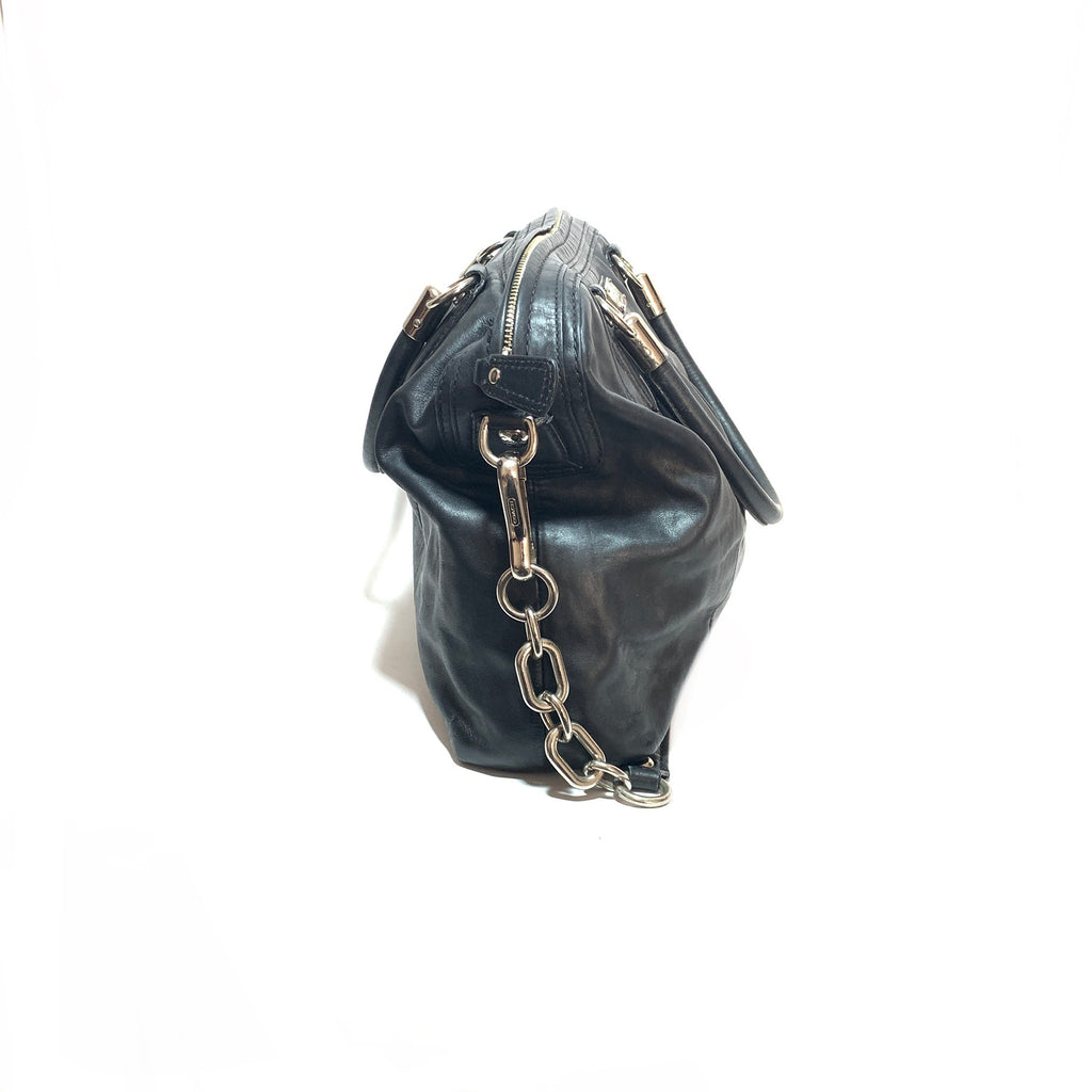 Coach Black Leather Silver Chain Shoulder Bag | Pre Loved |