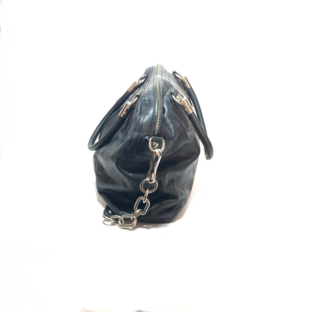 Coach Black Leather Silver Chain Shoulder Bag | Pre Loved |
