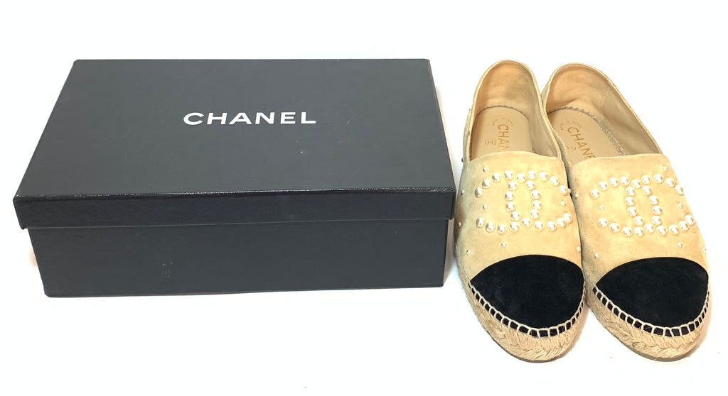 Chanel Beige Suede Pearl Suede Espadrilles | Gently Used |
