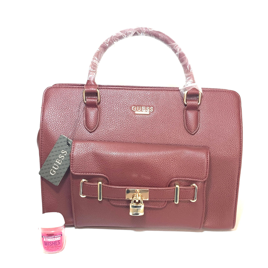 Guess Maroon Large Pebbled Tote | Brand New |