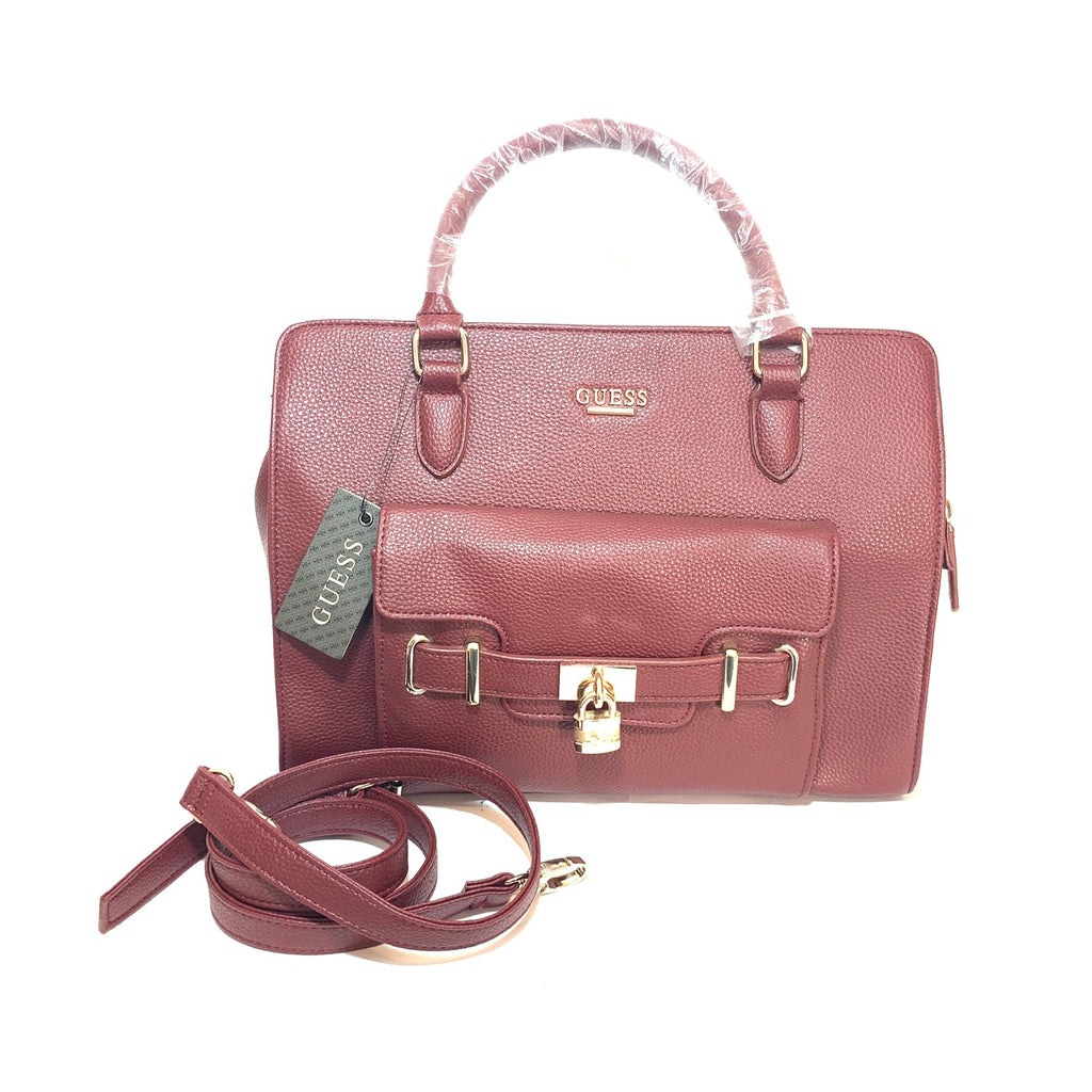 Guess Maroon Large Pebbled Tote | Brand New |