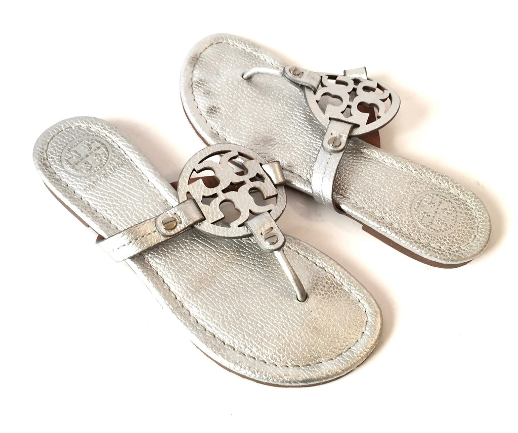 Tory Burch Silver Leather 'Miller' Sandals | Gently Used |