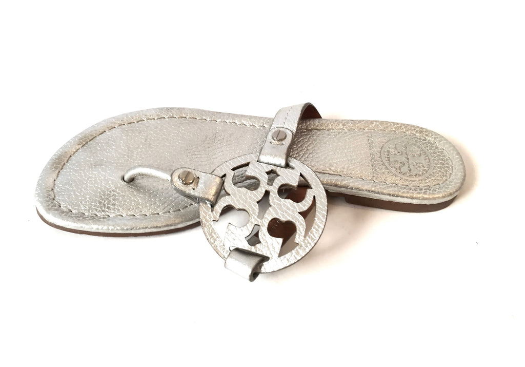 Tory Burch Silver Leather 'Miller' Sandals | Gently Used |
