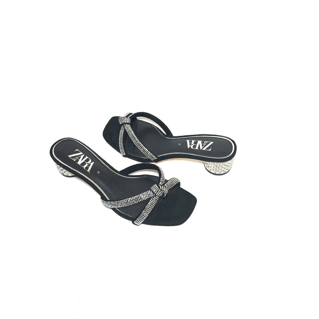 ZARA Rhinestone Knot Crystal Block Heels | Gently Used |