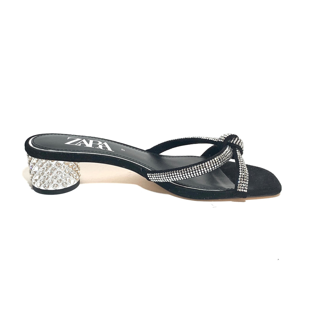 ZARA Rhinestone Knot Crystal Block Heels | Gently Used |