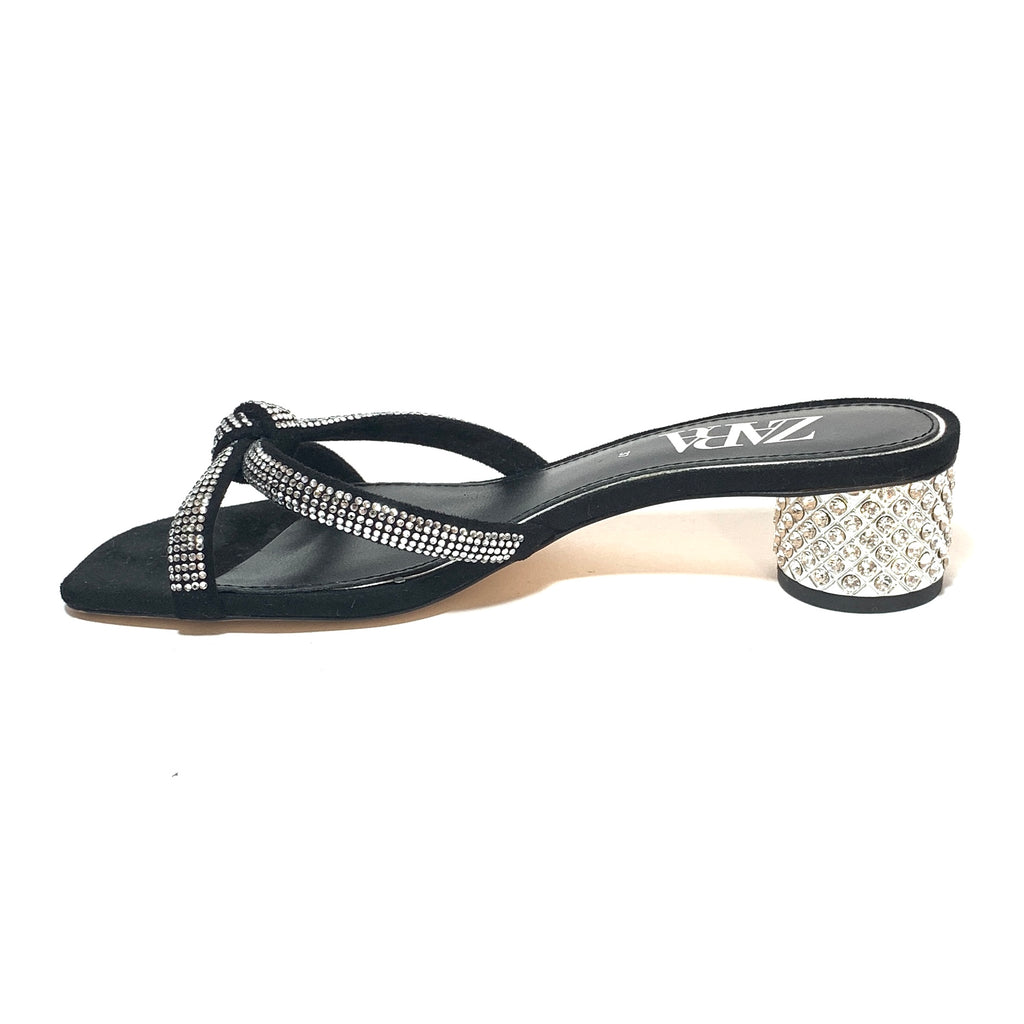 ZARA Rhinestone Knot Crystal Block Heels | Gently Used |