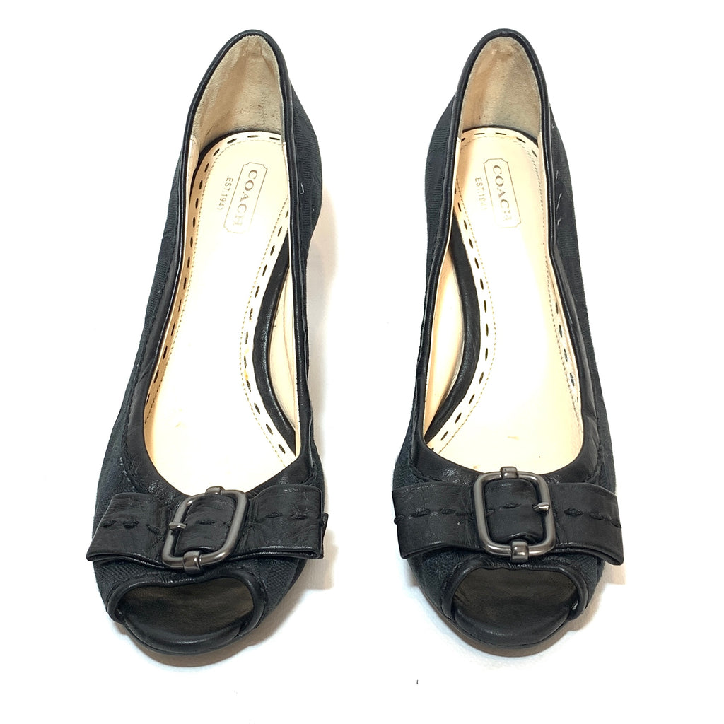 Coach Black 'ANDI' Monogram Peep-toe Wedges | Pre Loved |