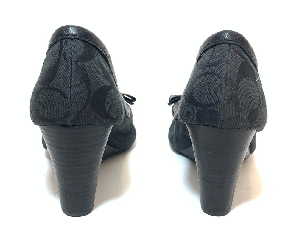 Coach Black 'ANDI' Monogram Peep-toe Wedges | Pre Loved |
