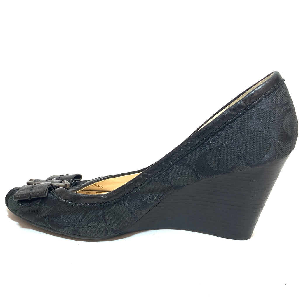 Coach Black 'ANDI' Monogram Peep-toe Wedges | Pre Loved |