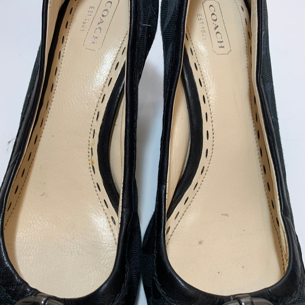Coach Black 'ANDI' Monogram Peep-toe Wedges | Pre Loved |