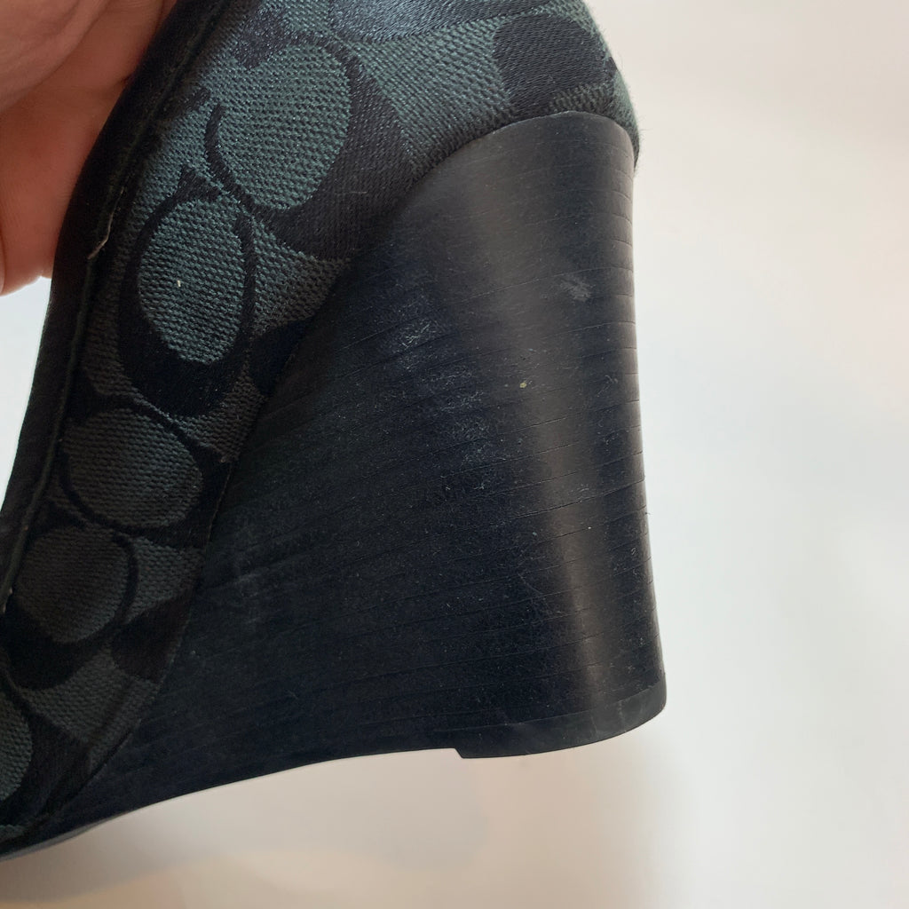 Coach Black 'ANDI' Monogram Peep-toe Wedges | Pre Loved |