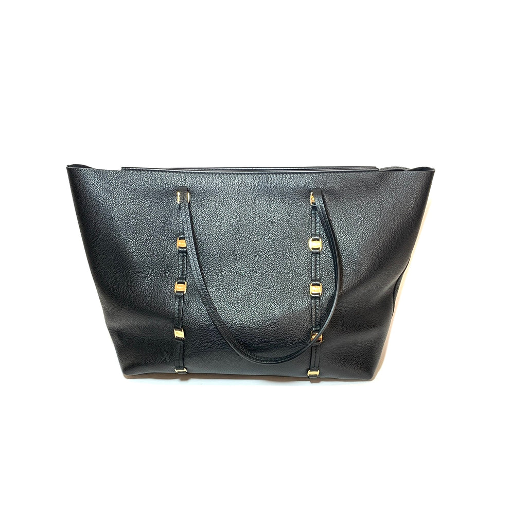 Salvatore Ferragamo Black Pebbled Leather Logo Tote Bag | Gently Used |