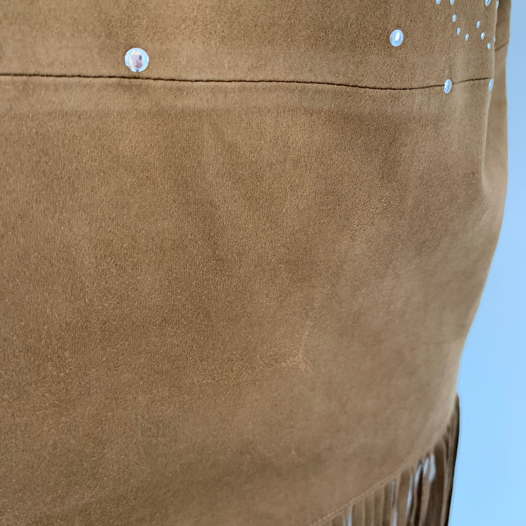 ZARA Camel Suede Fringe Studded Cape Jacket | Gently Used |