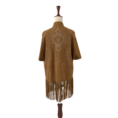ZARA Camel Suede Fringe Studded Cape Jacket | Gently Used |