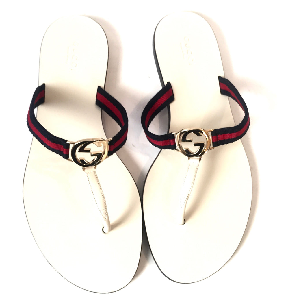 Gucci Logo White Thong Sandals | Gently Used |