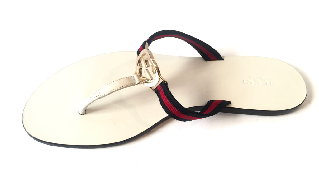Gucci Logo White Thong Sandals | Gently Used |