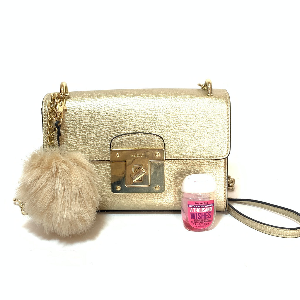 ALDO Gold Pompom Charm Cross-body Bag | Pre Loved |
