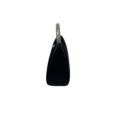 Stuart Weitzman Black Satin & Crystal Handle Evening Bag | Gently Used |