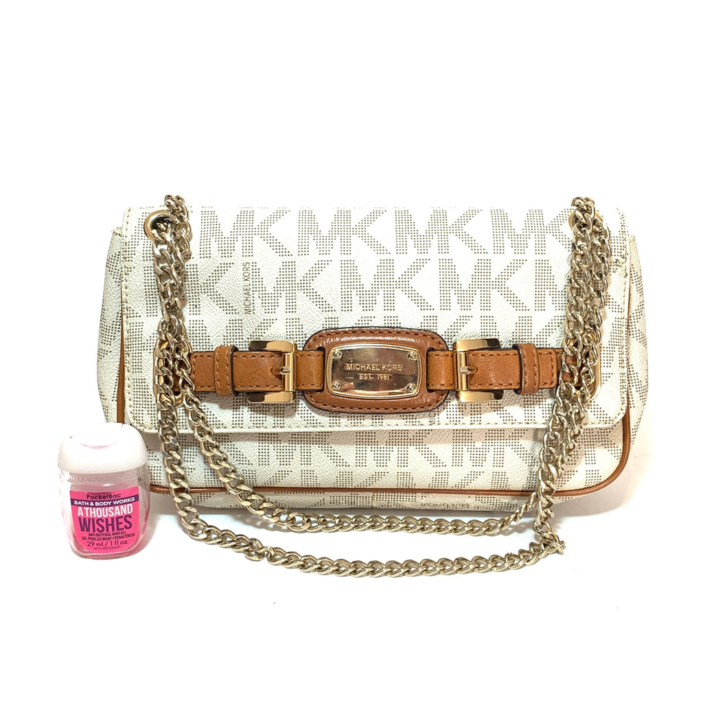 Michael Kors Vanilla Monogram Hamilton Flap Shoulder Bag | Pre Loved |