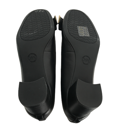Michael Kors 'Kiera' Ballet Flat Black Leather Block Heel Pumps | Brand New |