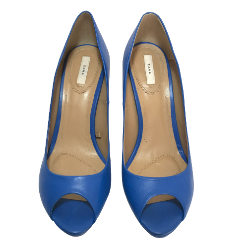 ZARA Blue Peep-toe Platform Heels | Gently Used |